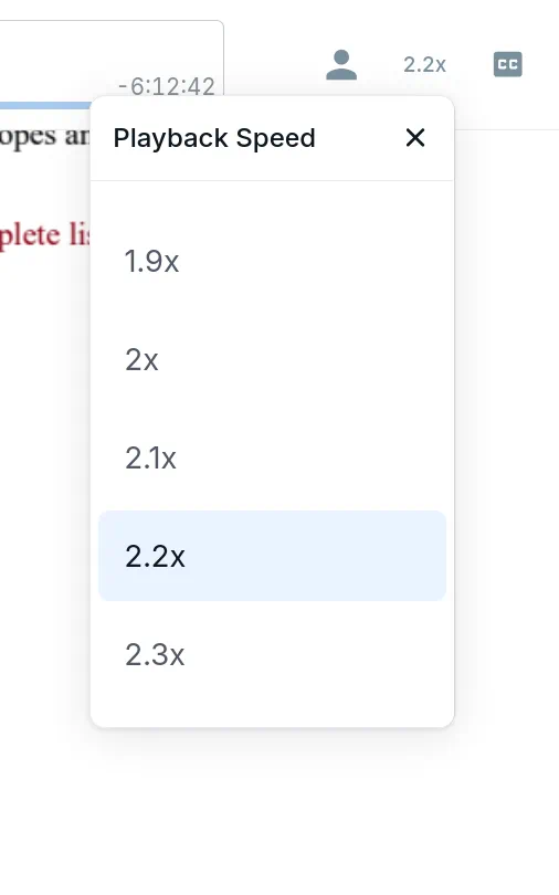 Adjusting the playback speed slider from 0.5x to 3.5x in the bottom playback toolbar of the web player