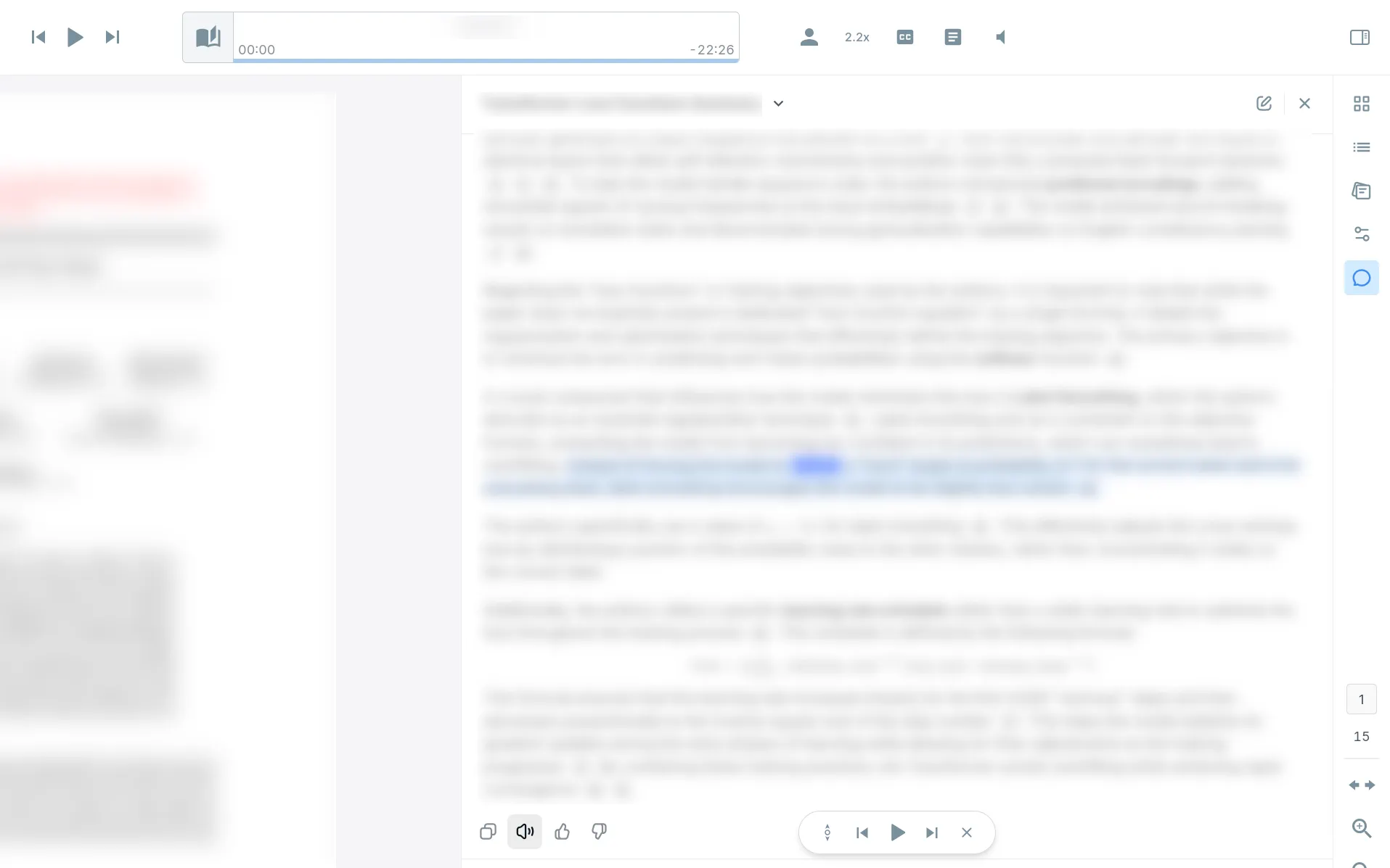 The vertical AI Chat sidebar panel showcasing sentence highlighting and the Chat MiniPlayer bar at the bottom