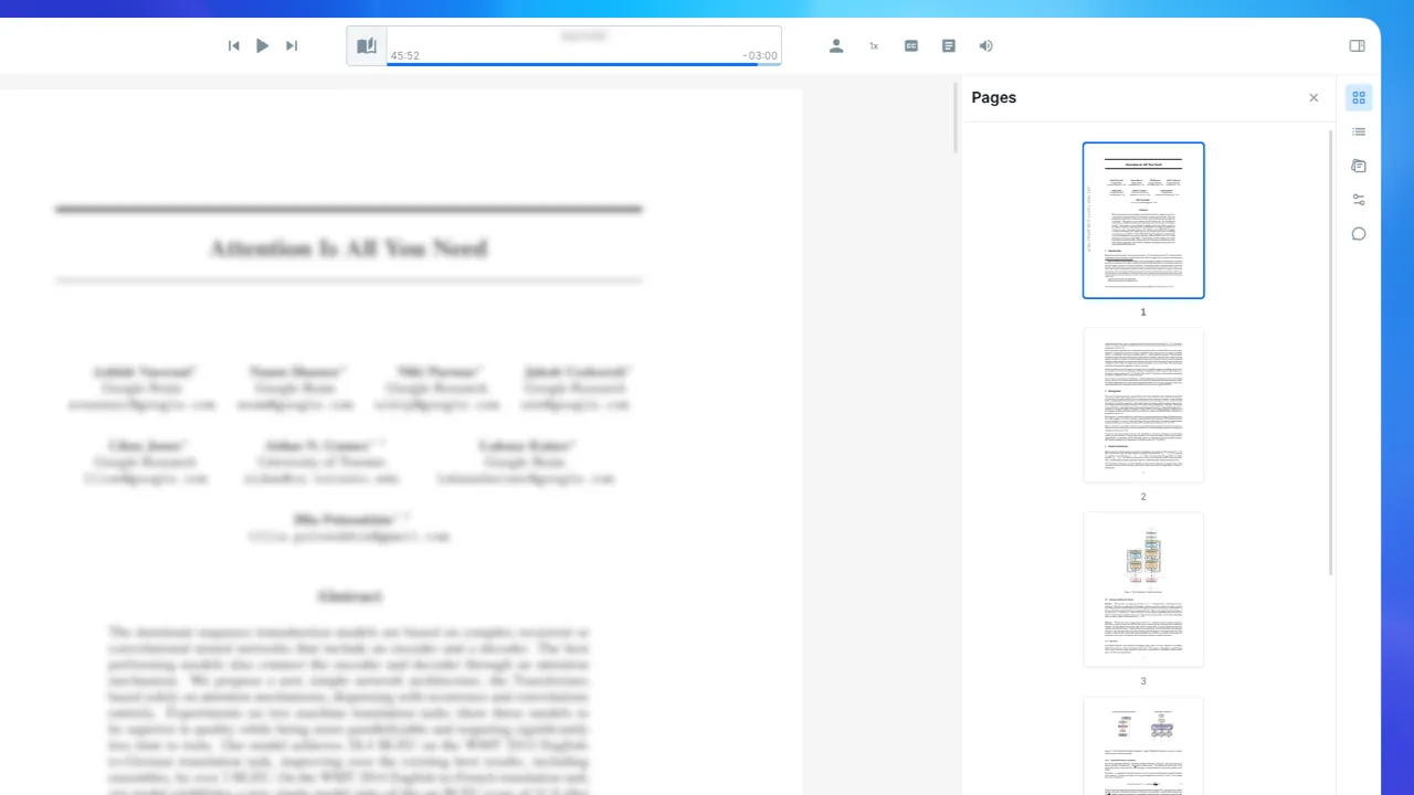 Pages thumbnail panel for a PDF that has no table of contents