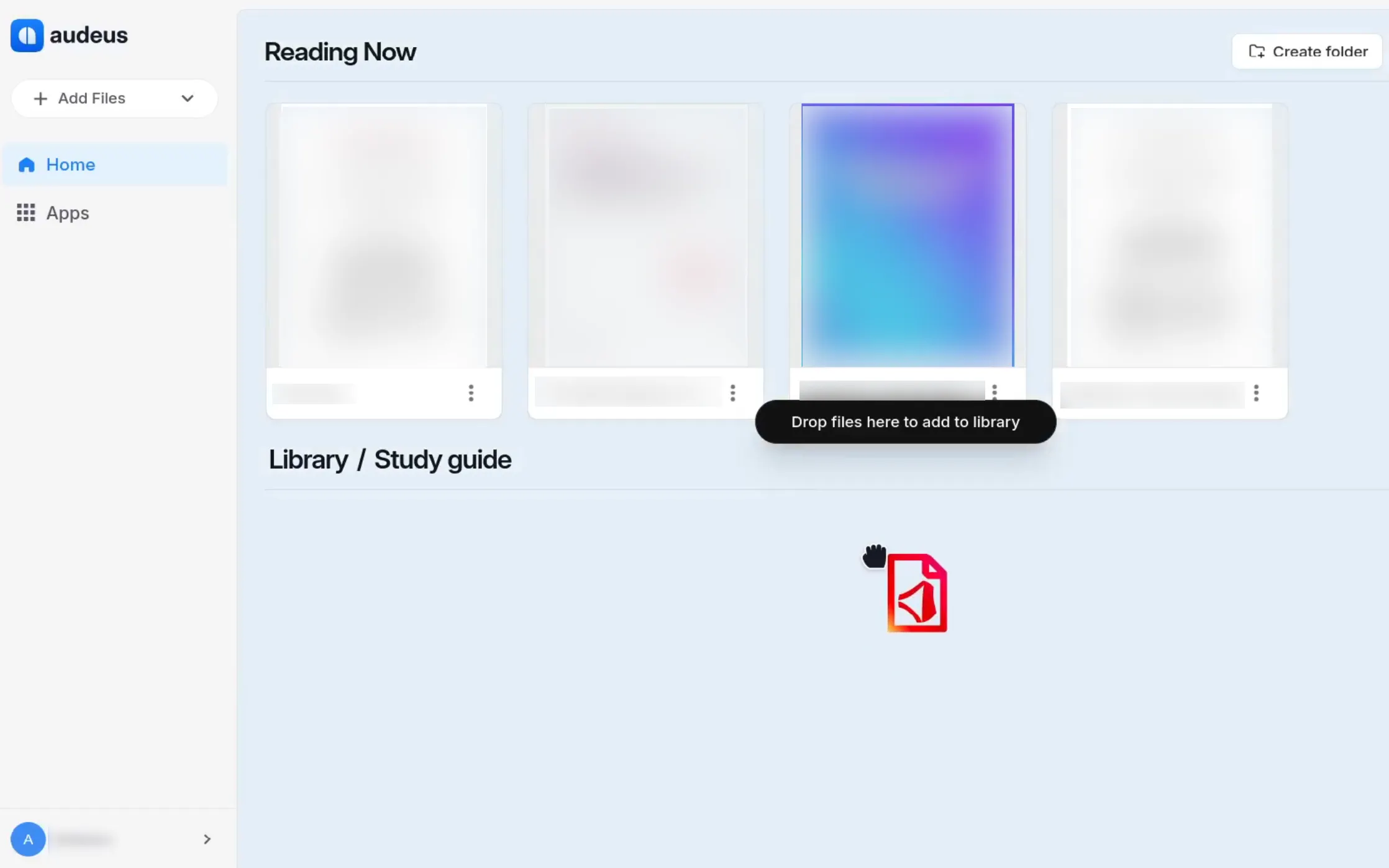 Screenshot of the document scanner interface on the Audeus mobile app showing captured book pages